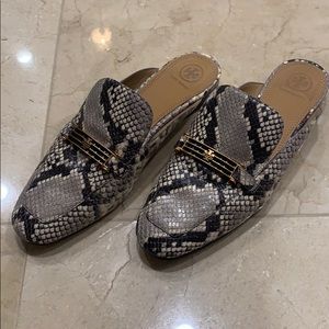 Tory Burch Python print leather mule